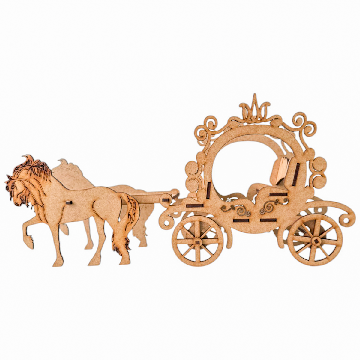 🎀 carruaje de princesa en mdf con caballos 🐎 5pz RB93