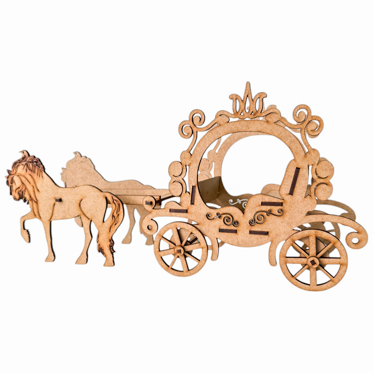 🎀 carruaje de princesa en mdf con caballos 🐎 5pz RB93