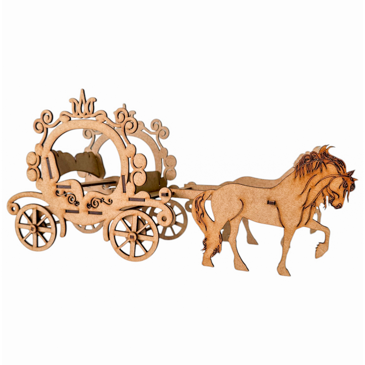 🎀 carruaje de princesa en mdf con caballos 🐎 5pz RB93
