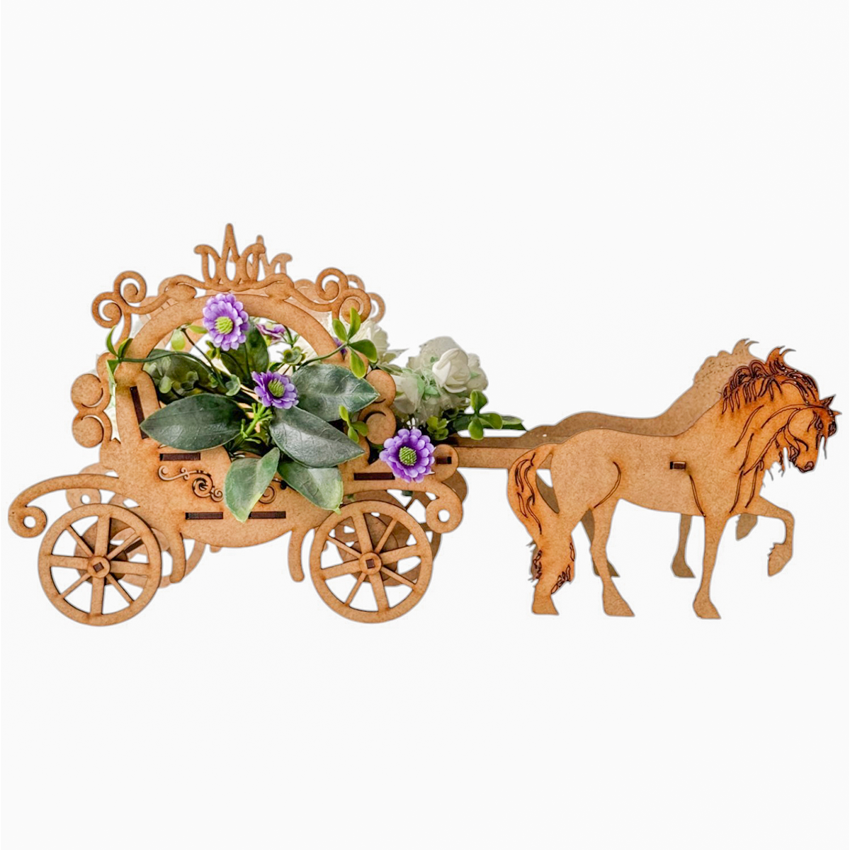 🎀 carruaje de princesa en mdf con caballos 🐎 5pz RB93