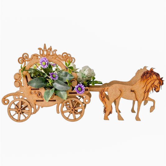 🎀 carruaje de princesa en mdf con caballos 🐎 5pz RB93