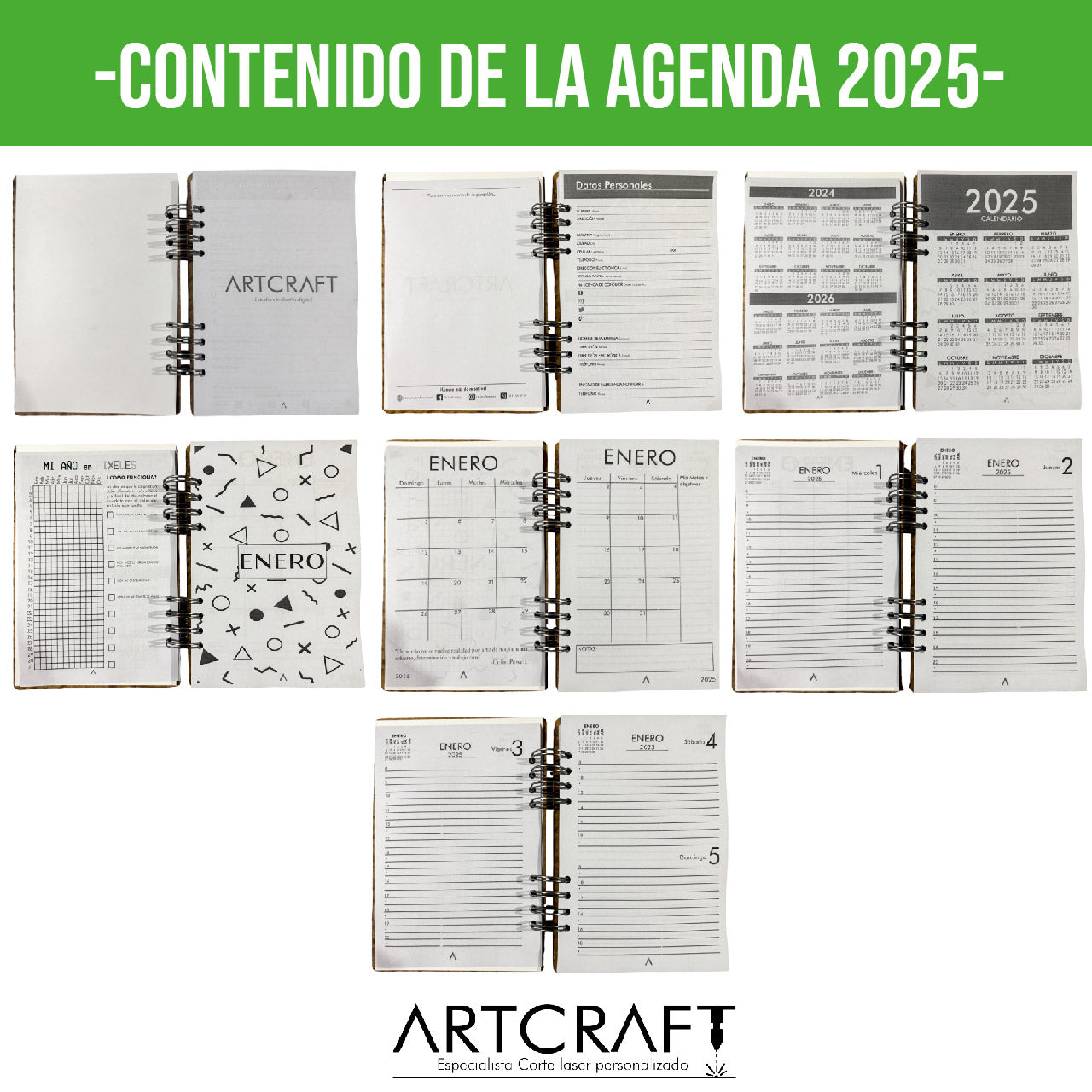 📔✨ Agenda Diaria | Una hoja por día | Ejecutiva | Personalizable | Portada de madera | AG01 🌳🖊️