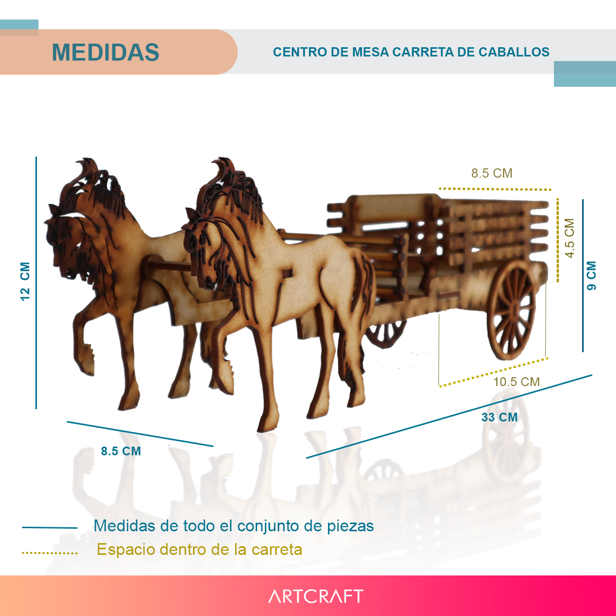 Carreta Decorativa de MDF con Caballos – Personalizable 🎠 10pz RB49