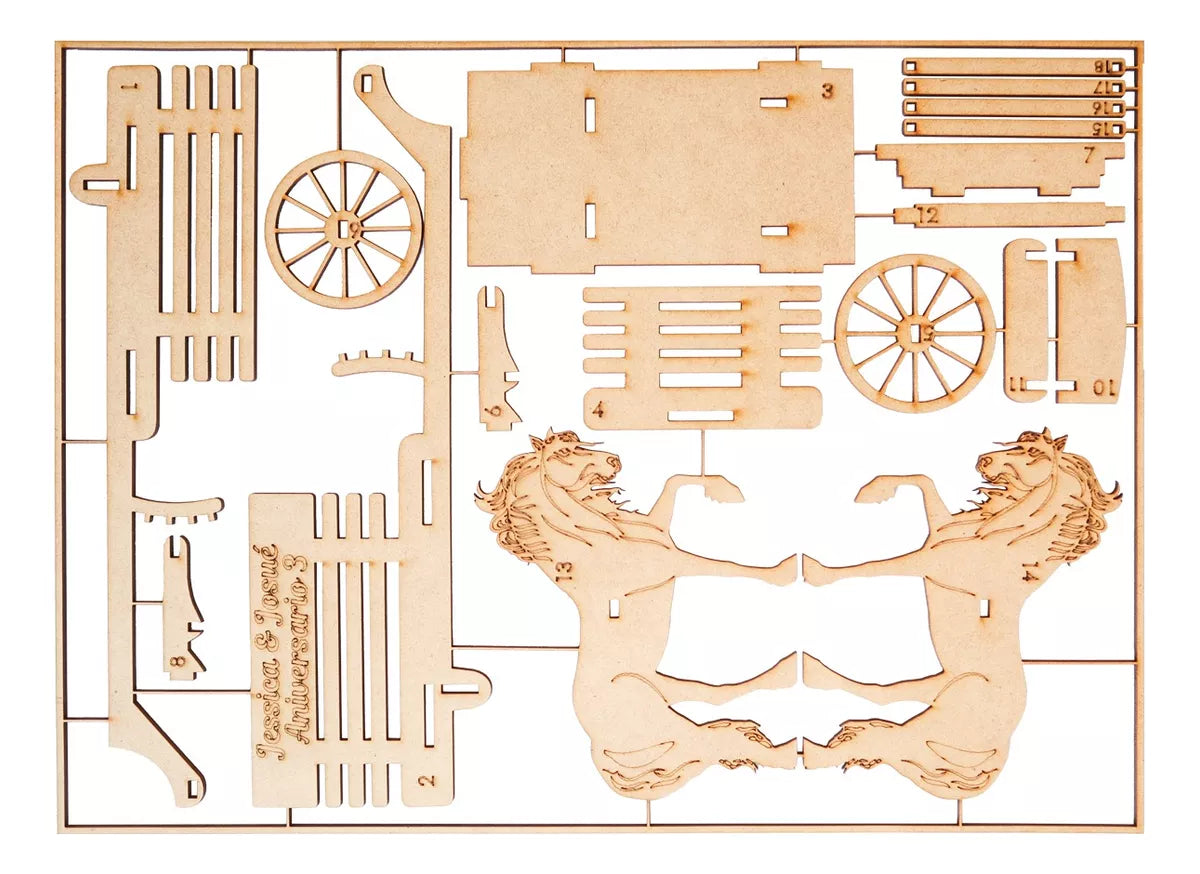 Carreta Decorativa de MDF con Caballos – Personalizable 🎠 10pz RB49