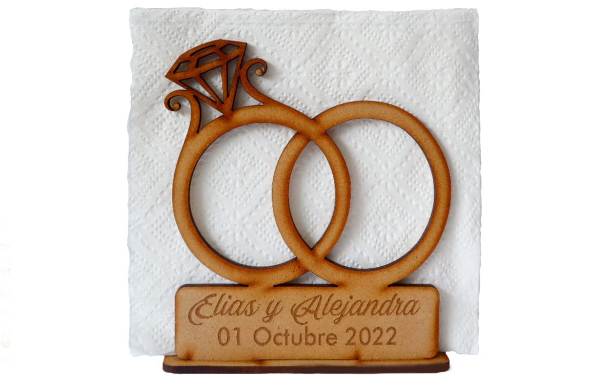 💍 Servilletero personalizado de boda - Diseño de anillos ✨ 12pz UE07