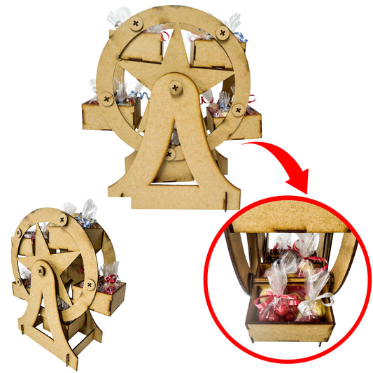 🎡 Rueda de la Fortuna decorativa en MDF – Dulcero o centro de mesa 🎁  1pz RB96