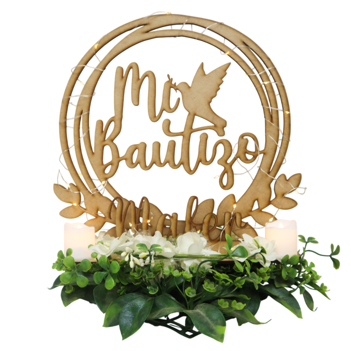 🕊️✨ Centro de Mesa Bautizo Personalizado | Con Nombre y Fecha 📆 25cm 10pz RB126