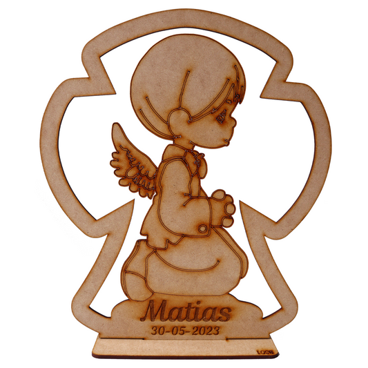 🙏 Ángel de Primera Comunión Personalizado en MDF – Recuerdo espiritual para niño 10pz RB27