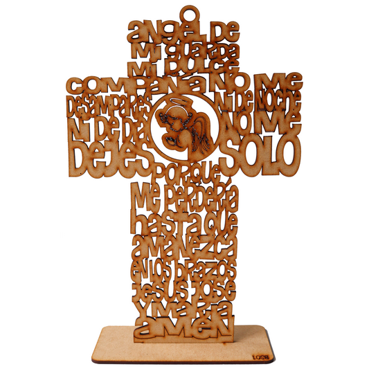 🕊️ Cruz decorativa en MDF con oración del ángel de la guarda – Recuerdo espiritual con diseño único en corte láser RB30 10pz