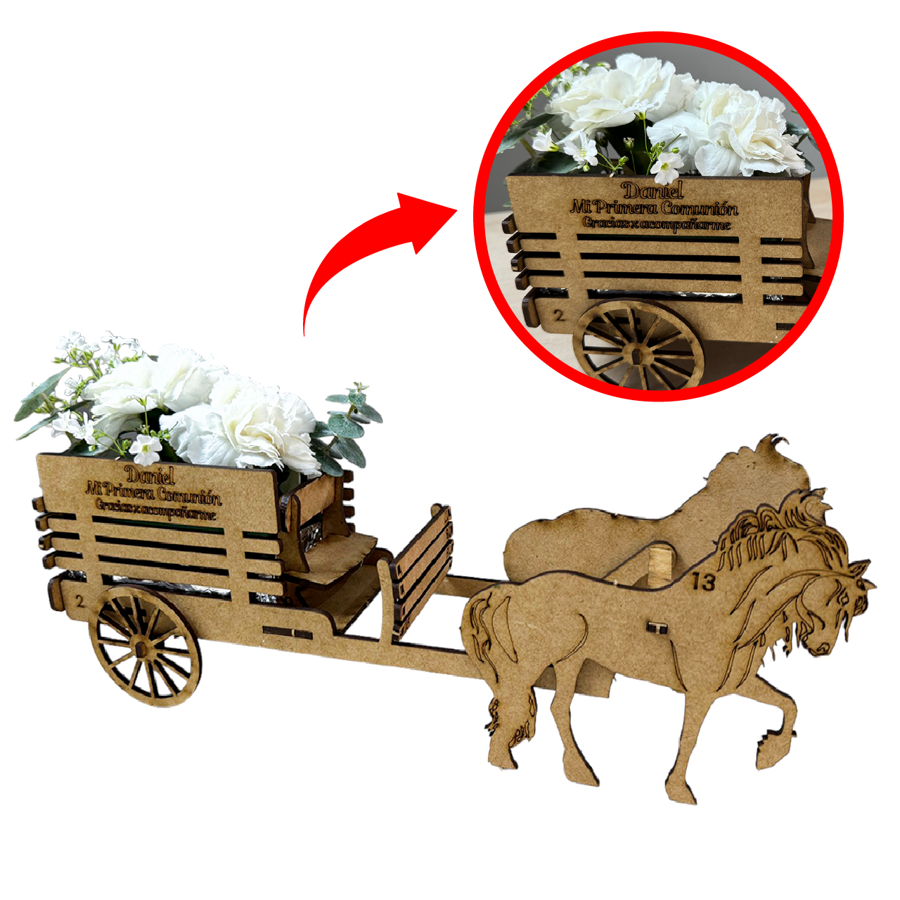 🐴 Centro de Mesa Estilo Carreta con Caballos en MDF 5pz RB90
