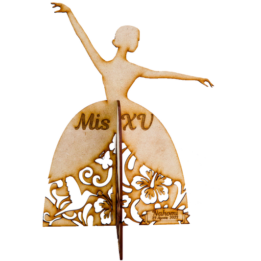🎀 Recuerdo de XV Años Bailarina de MDF con Corte Láser Personalizado 🎀  10pz RB48