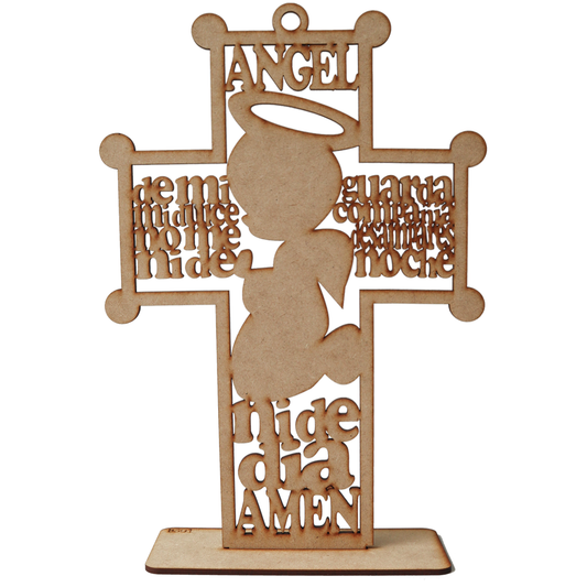 ✨ Cruz Ángel de la Guarda con Niño Orando – MDF decorativo 🙏 10pz RB32