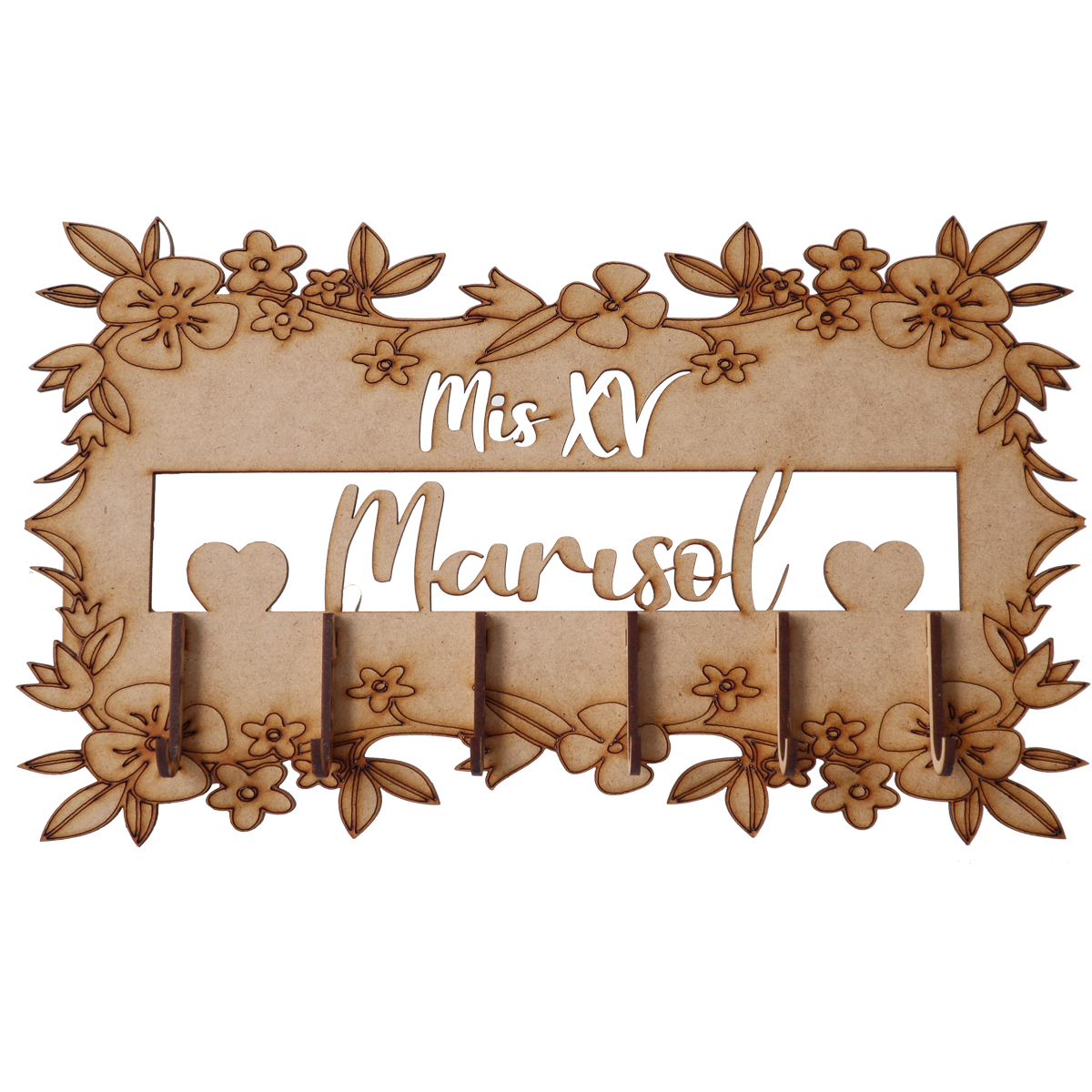 ✨ Portalaves de XV años personalizado en MDF | Con nombre y flores grabadas 🌸💖 10pz RB55