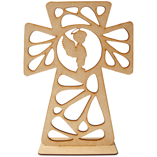 ⛪ Cruz decorativa con ángel — MDF con diseño moderno 🕊️ 10pz RB37