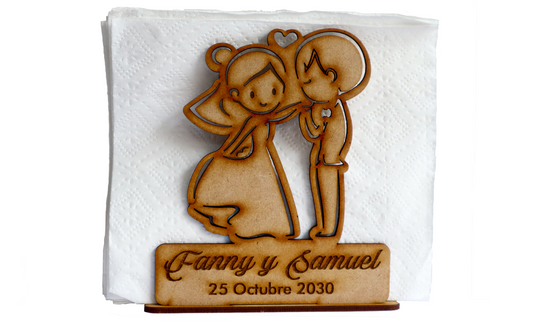 💑✨ Servilletero de Novios Personalizado | Recuerdo de Boda con Nombres y Fecha 💍 12pz UE02