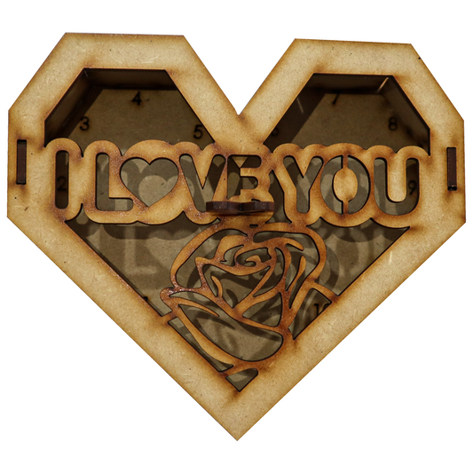 ❤️📦 Caja decorativa de MDF en forma de corazón – “I LOVE YOU” con rosa 🌹💝 Co01