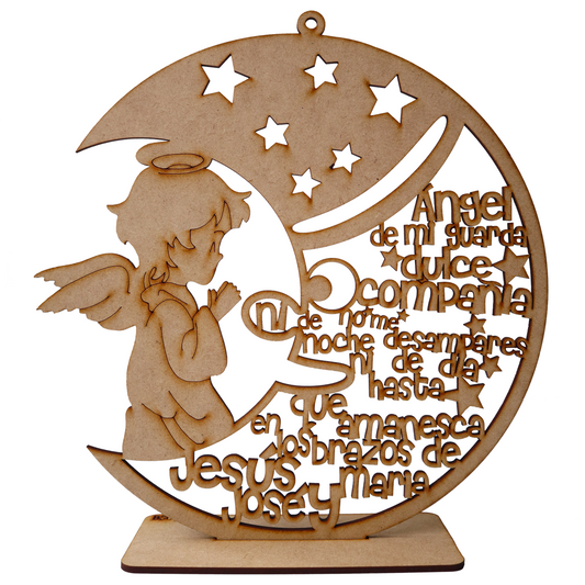 🕊️ Ángel de la Guarda MDF con Oración — Decoración Espiritual para Niños 🛐✨  10pz RB39
