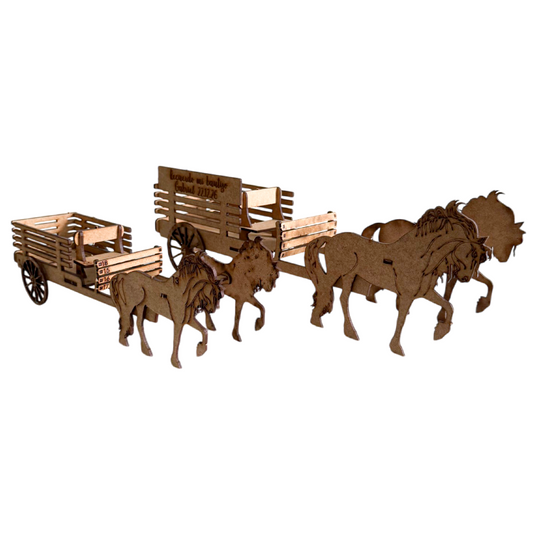 🐴 Centro de Mesa Estilo Carreta con Caballos en MDF 5pz RB90