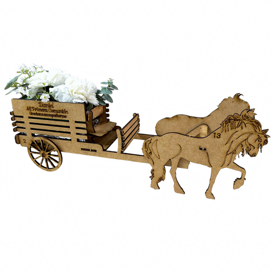 Carreta Decorativa de MDF con Caballos – Personalizable 🎠 10pz RB49