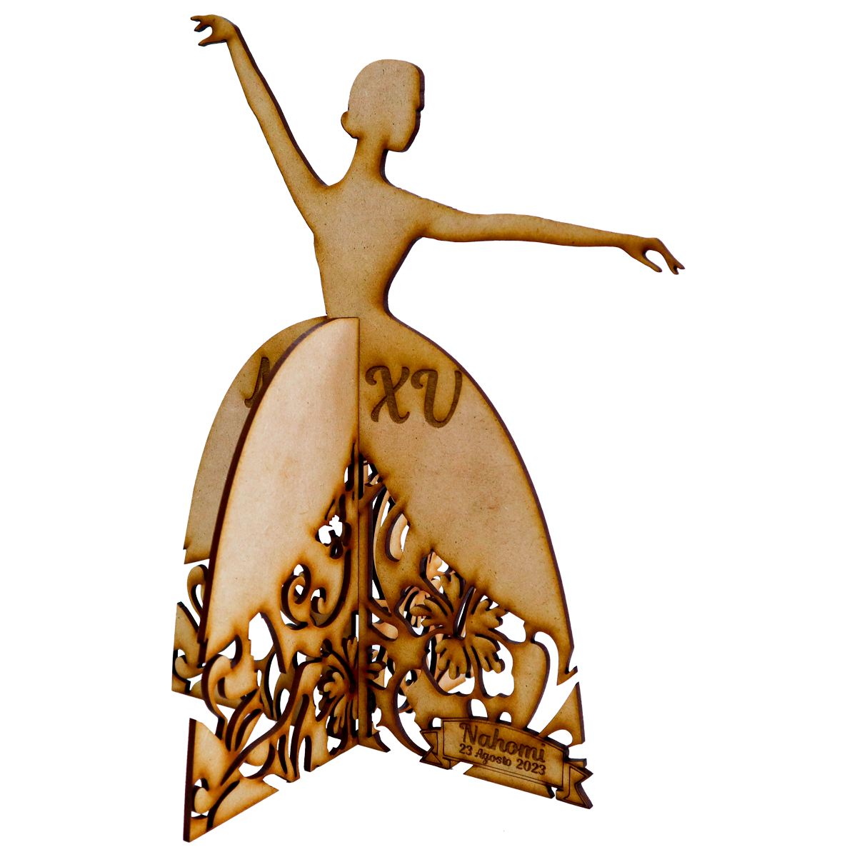 🎀 Recuerdo de XV Años Bailarina de MDF con Corte Láser Personalizado 🎀  10pz RB48