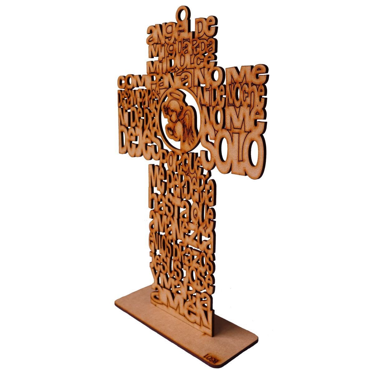 🕊️ Cruz decorativa en MDF con oración del ángel de la guarda – Recuerdo espiritual con diseño único en corte láser RB30 10pz