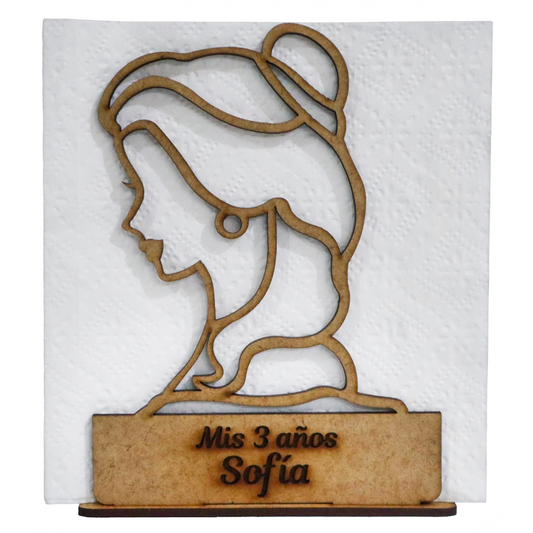 👸✨ Servilletero Princesa Elegante Personalizado – MDF 3mm 🎂💫 12pz UE46