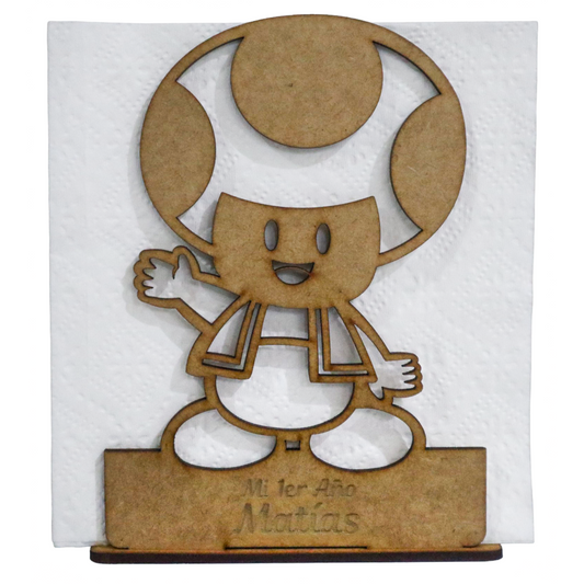 🍄✨ Servilletero Mario Bros Toad Personalizado – MDF 3mm 🎉🎈 12pz UE47