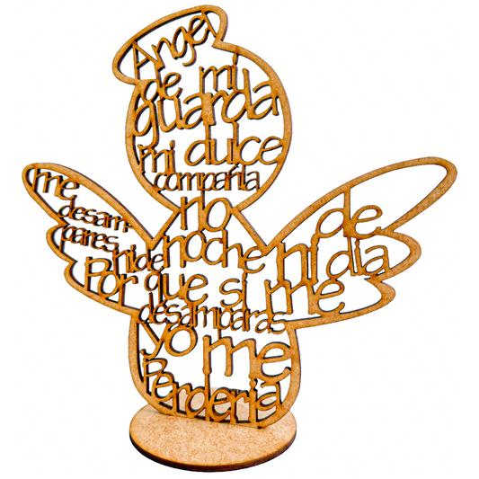 ✨ Ángel de MDF con Oración Grabada ✨ 20cm 12pz RB85