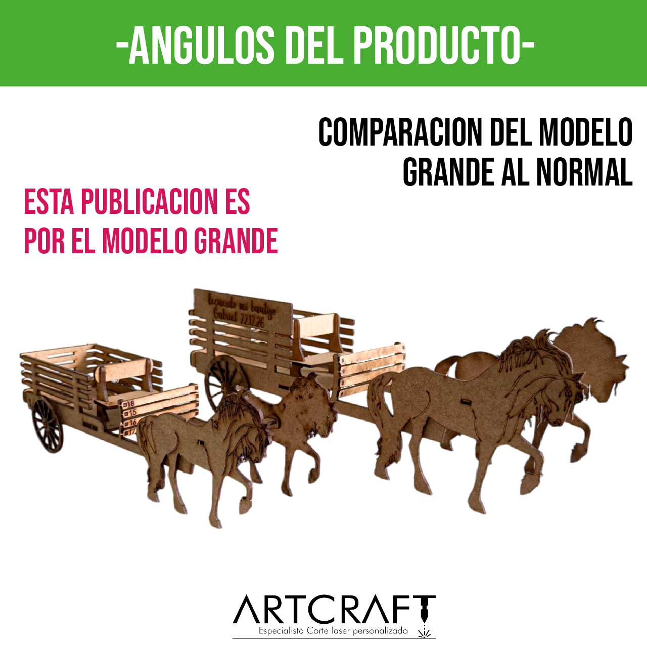 🐴 Centro de Mesa Estilo Carreta con Caballos en MDF 5pz RB90