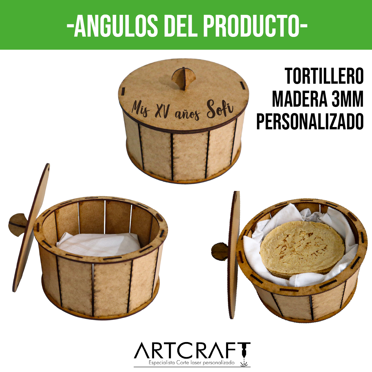 🥙 Tortillero de MDF Personalizado con Tapa – Ideal para tu mesa mexicana 🇲🇽 10pz RB87