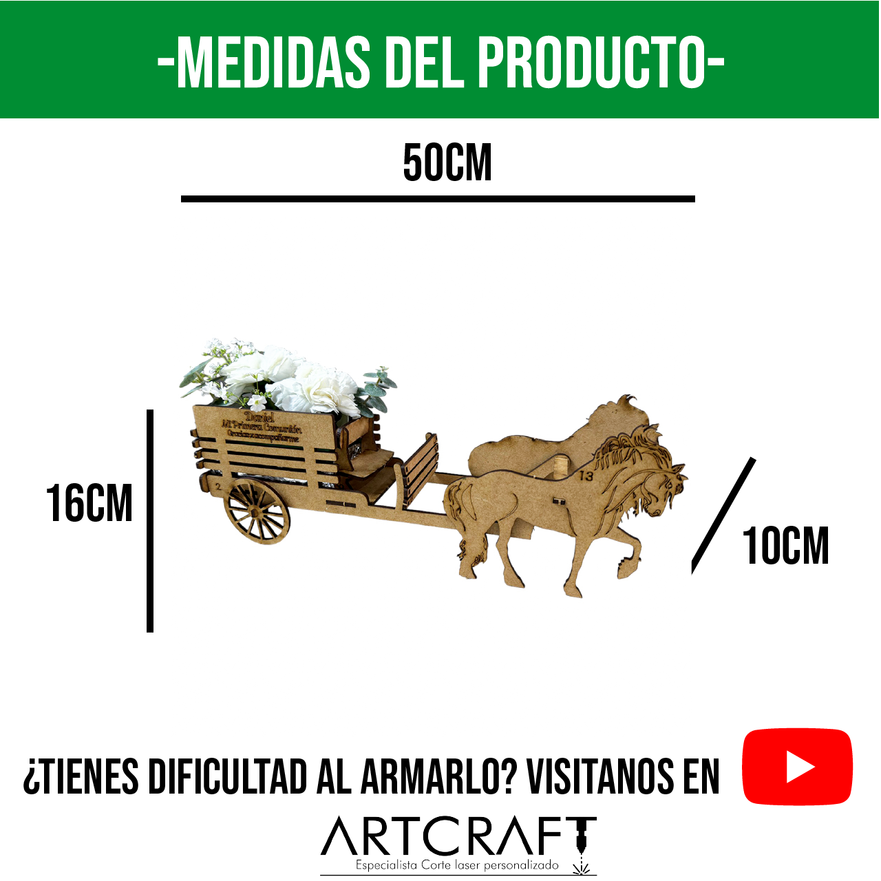 🐴 Centro de Mesa Estilo Carreta con Caballos en MDF 5pz RB90