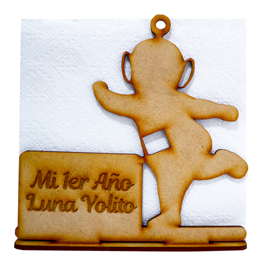 🎉 Servilletero Personalizado – Mi 1er Año (Diseño Inspirado en Personaje Infantil) 🍼✨ 12pz UE34