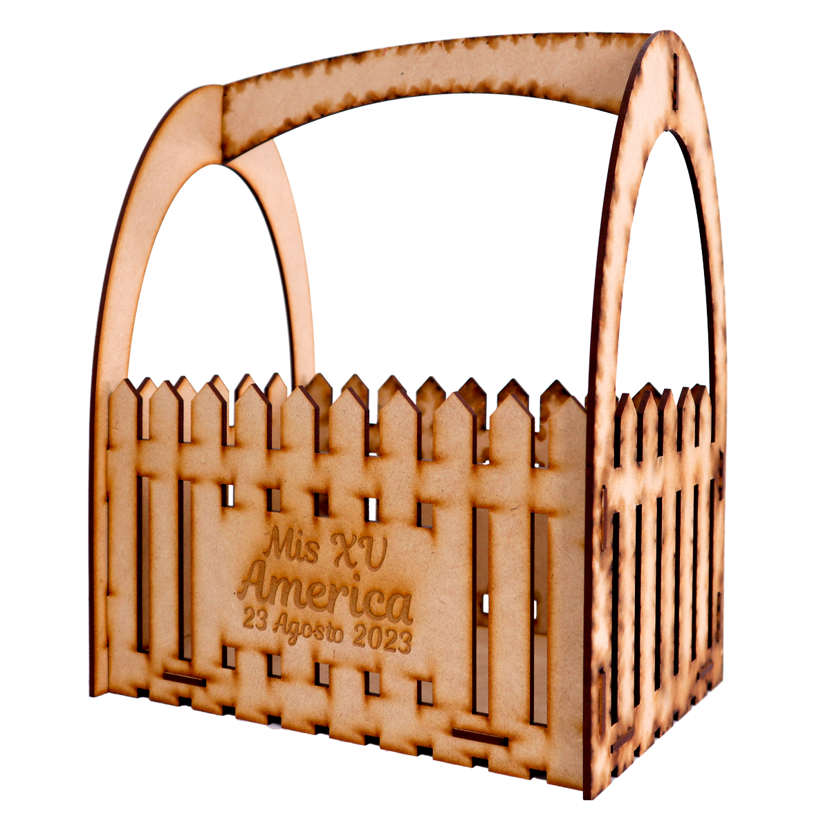 🎀 Canasta de MDF Personalizada para Recuerdos de Boda o XV Años 🎀 5pz RB47