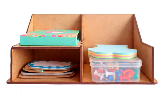 🟫 Organizador de Escritorio de MDF – 2 Compartimentos Laterales OE03