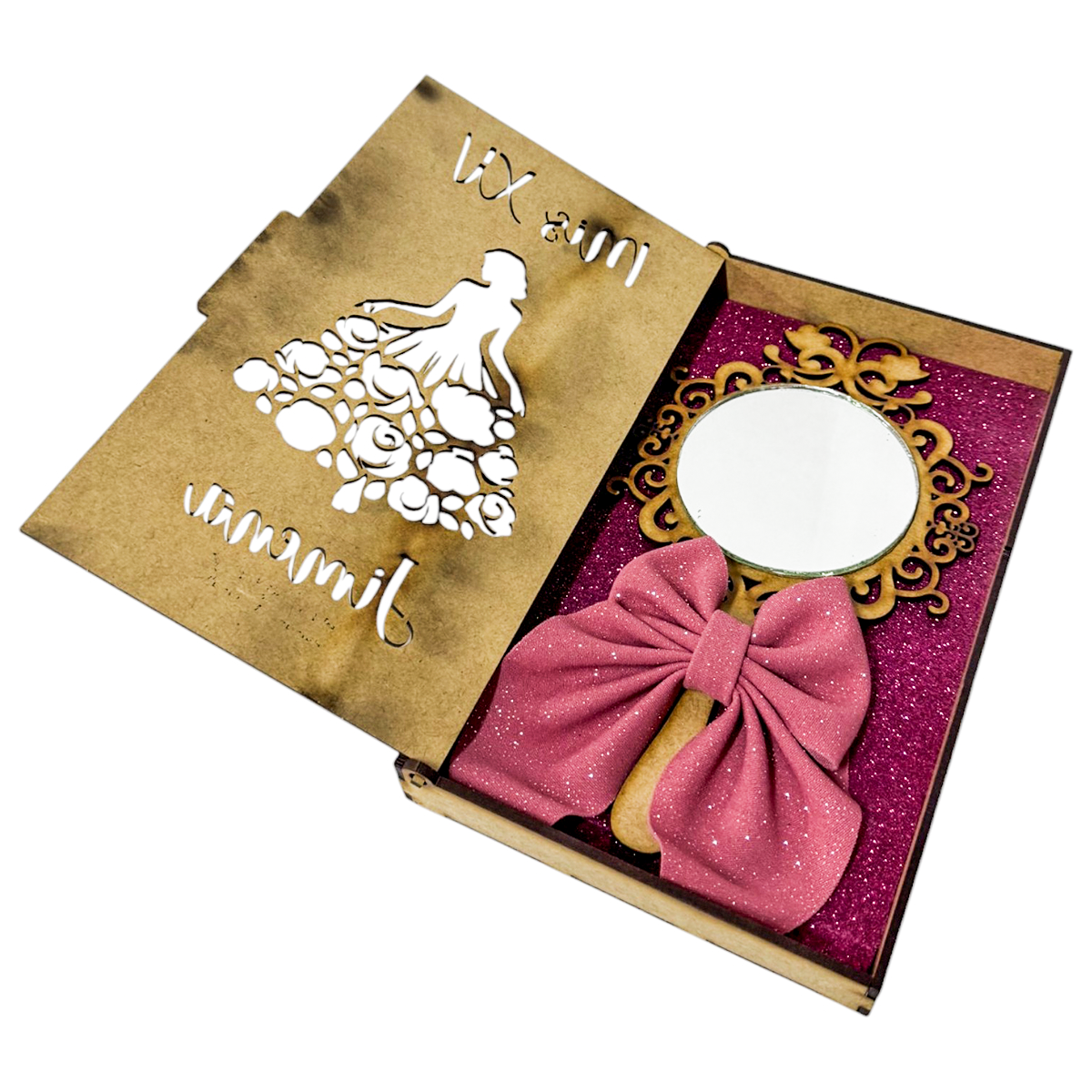 🎁✨ Set de Espejo con Caja Personalizada | Recuerdo de XV Años 💖 5pz RB125