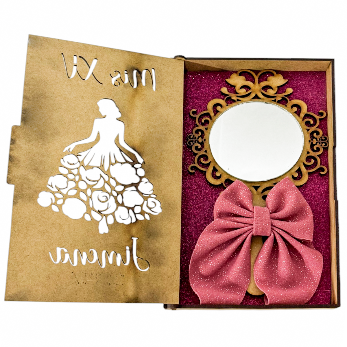 🎁✨ Set de Espejo con Caja Personalizada | Recuerdo de XV Años 💖 5pz RB125