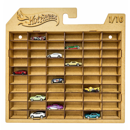 🚗🔥 Exhibidor Hot Wheels de 1/10 en MDF – Para 70 carritos sueltos 🔥🚗 OE42