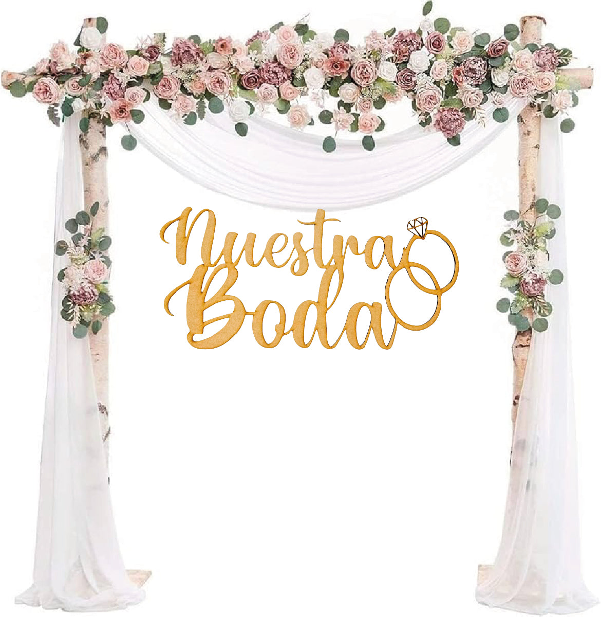 💍 Letrero de MDF "Nuestra Boda" con anillos entrelazados ✨ RB94